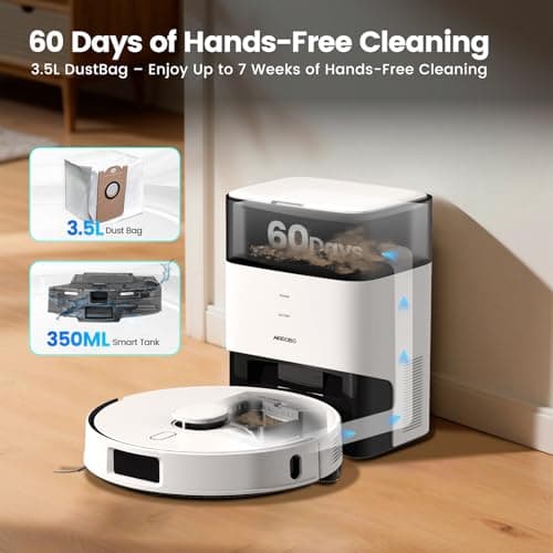 AIRROBO T30+ Robot Vacuum and Mop, 60-Day Self-Emptying, Proactive Intelligence Obstacle Avoidance, Carpet Detection, Tangle-Free Brush, 6000PA Suction, LDS Mapping, APP ＆ Voice Control