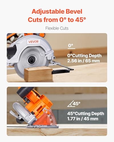 VEVOR Cordless Circular Saw, 7-1/4 inch Blade, 5000 RPM Speed, 0-45 Degree Bevel Capability, Brushless Motor, LED Light, Electric Circular Saw Kit with Battery and Charger Included, for Wood Cutting