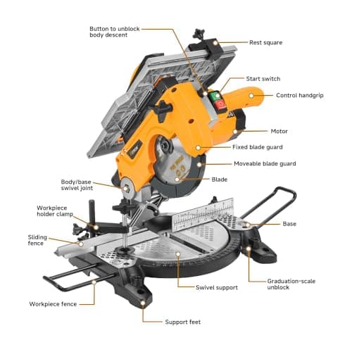Hoteche 8-1/4-Inch 2-in-1 Compound Miter Saw & Table Saw – 10A Dual-Function Power Tool for Wood and Metal Precision Cutting