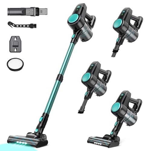 N3T Cordless Vacuum Cleaner,Wireless Stick Vacuum with 40mins Runine,Self-Standing,Anti-Tangle Brush,Rechargeable Lightweight Vacuum Cleaner for Home,Hardwood Floor,Pet Hair, Carpet-Green