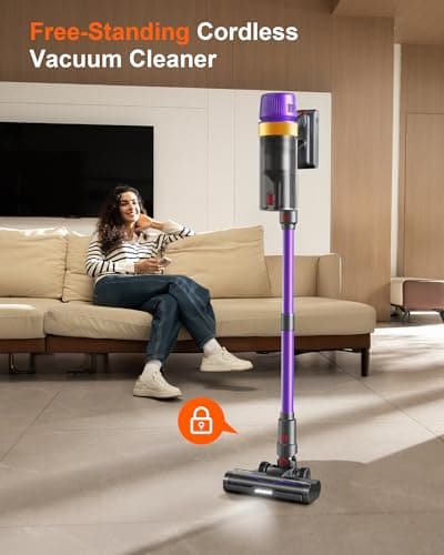 Cordless Vacuum Cleaner, 580W/48Kpa/65Mins Vacuum Cleaners for Home, Self-Standing Stick Vacuum with LED Display & Wall Mount Charging, Anti-Tangle Handheld Vacuum Cordless for Floor/Carpet/Pet Hair