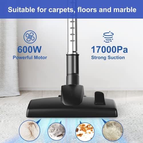 Intercleaner Corded Vacuum Cleaner, 17KPa Powerful Suction with 600W Motor, 10 in 1 Lightweight Bagless Stick Vac with Handheld, Ultra Quiet, for Hardwood Floor Marble Tile Car Pet Hair