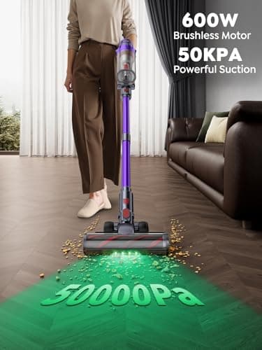 Cordless Vacuum Cleaner, 550W 45KPA 60 Mins Runtime Vacuum Cleaners for Home, Stick Vacuum with Self-Standing, Wall Mount Charging and Intelligent Auto Mode, Handheld Vacuum for Pet Hair/Carpet/Floor