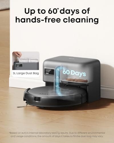 eufy Robot Vacuum C10 with Self Emptying Station, Up to 60 Days Hands Free Cleaning, Edge Expansion Brush, 4000Pa Powerful Suction, 2.85-Inch Ultra-Slim Body, Smart Mapping, Lidar Navigation