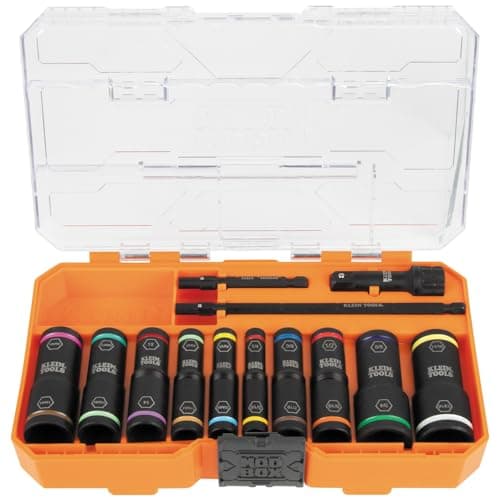 Klein Tools 65239 20-Piece Flip Socket Set with KNECT System and 32933M 6-in-1 Impact Flip Socket Set, 7-14mm