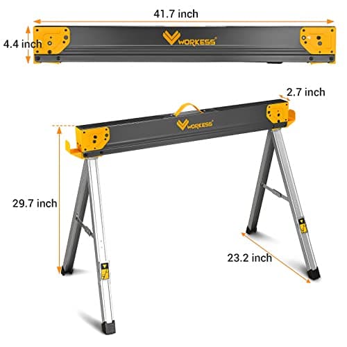 Saw Horses 2 Pack Folding, Heavy Duty Sawhorse Table 2600 Lbs Load Capacity with 2x4 Support Legs, Portable Folding and Fast Open Legs and Easy Grip Handle for Woodworking.