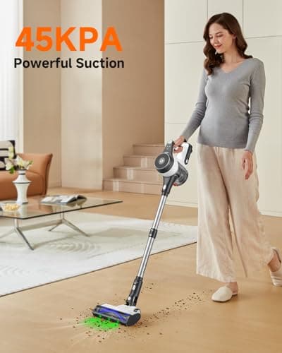 YONNDER Cordless Vacuum Cleaner, 45KPA/550W/50Mins Powerful Stick Vacuum for Home, Anti-Tangle, Self-Standing, Lightweigh, Charging Dock, Vacuum Cleaner for Hardwood Floor/Carpet/Pet Hair/Car, M1