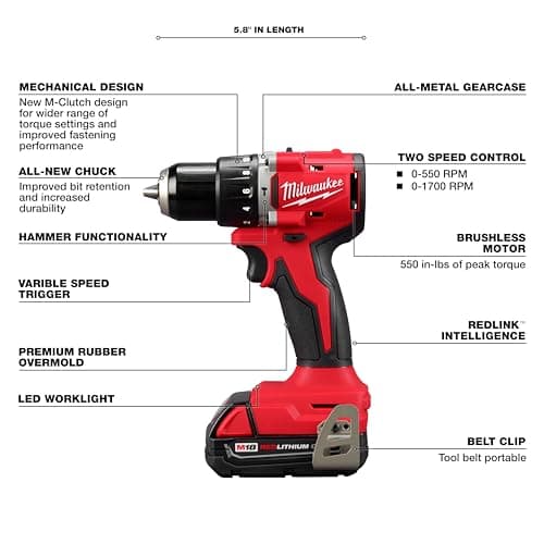 Milwaukee Electric - M18COMPACT BRUSHLESS 1/2 INCH Hammer Drill/Driver