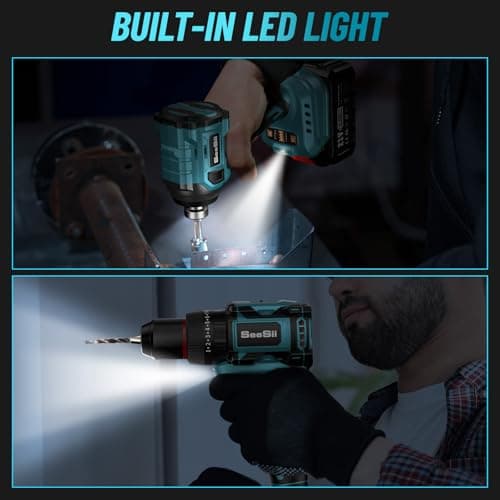 SEESII 21V Max Cordless Drill and Impact Driver, Power Tool Combo Kit Included 3/8'' Drill & 1/4'' Impact Driver, 2x 4000mAh Battery, Fast Charger, 20 pcs Driver Bit Set & Bag