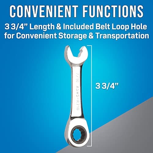 Jonard Tools ASWS-R716, Stubby Ratcheting Combination Speed Wrench, Angled Head, 7/16"