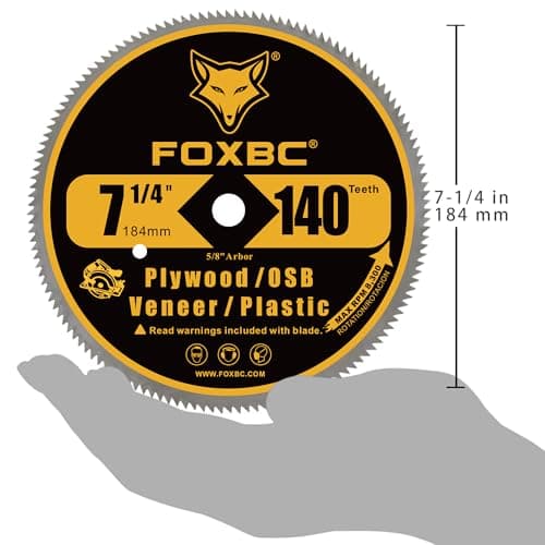 FOXBC 7-1/4 Inch 140 Tooth Fine Finish Carbon Circular Saw Blade for Plywood, OSB, Plastic, Veneer, Vinyl Wood Cutting with 5/8-Inch Diamond Arbor