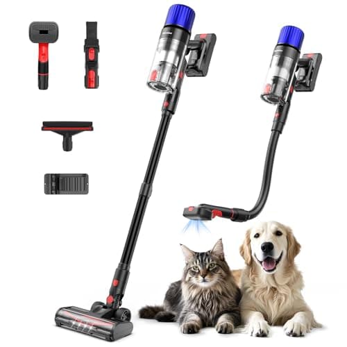 Cordless Vacuum Cleaner, Stick Vac Specifically Handling Pet Hair, Up to 50 Minutes, 500W Powerful Suction, Rechargeable, Lightweight for Carpet, Hard Floor, Deep Dark