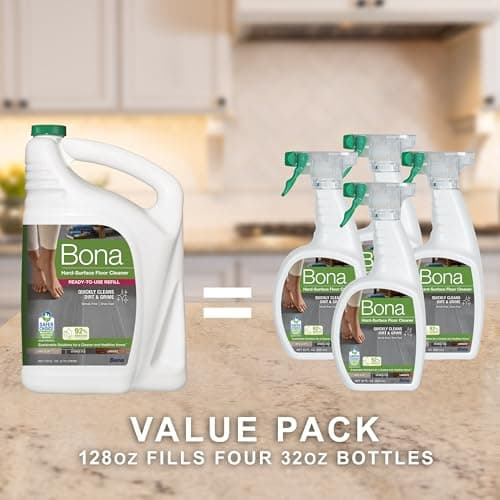 Bona Multi-Surface Floor Cleaner Refill - 128 fl oz - Unscented - Refill for Bona Spray Mops and Spray Bottles - Residue-Free Floor Cleaning Solution for Stone, Tile, Laminate, and Vinyl Floors