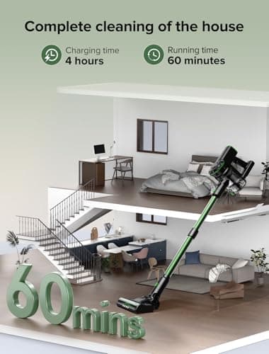Vexilar Cordless Vacuum Cleaner, 550W/45Kpa Vacuum Cleaners for Home, Stick Vacuum with Brushless Motor, 45Mins Runtime, Touch Screen, Self-Standing, Lightweight Handheld Vacuum for Pet Hair(Green)