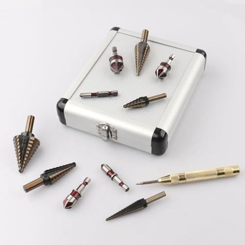 Rocaris 5 Pack Step Drill Bit & 5 Pack Countersink Drill Bit Set, Titanium Coated, 50 Sizes of Step Bit for Metal with Aluminum Case, Multiple Hole Stepped Up Bits for DIY