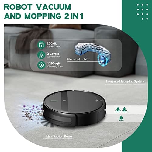 Robot Vacuum and Mop Combo - WiFi/Alexa/App, Robotic Vacuum Cleaner, Ultra-Slim & Quiet, Tangle-Free, Auto Recharge, Multi-Surface Cleaning, Cleans Carpets, Hard Floors & Pet Hair Efficiently