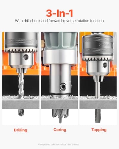 VEVOR Magnetic Drill, 1450W Motor 2 in Boring Diameter, 2878 lbf Portable Electric Mag Drill Press, with 6 Coring Bits, Variable Speed, Drilling Machine for Metal Surface, Home Improvement Industry