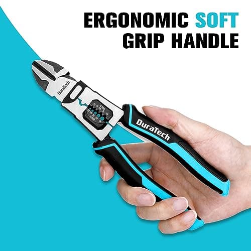 DURATECH 4-in-1 Diagonal Cutting Pliers, 8" Multifunction Heavy Duty Side-Cutting Pliers with Wire Stripper, Wire Cutters with Ergonomic Handle for Electricians and Homes