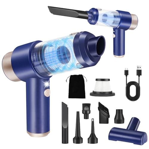 Handheld Car Vacuum Cleaner Rechargeable Mini Vacuum Cleaner with Led 4-in-1 Aspiradora para Carro High Power Hand Held Vacuum Portable Cordless for Car, Home, Pet, Office（Blue）
