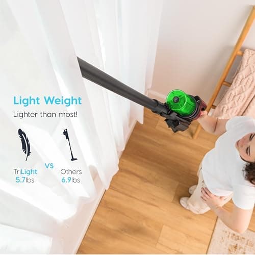 IRIS USA Cordless Vacuum Cleaner for Home, Rechargeable, Ultra Lightweight, 50-Minute Runtime Fast Charging, 230W, Carpet, Hard Floor, Tile, Non-Slip Lean Support Design, LED Dust Sensor, Black