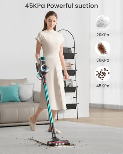 Cordless Vacuum Cleaner, 550W/45KPa Cordless Vacuum, 65 Mins Run Time, Self-Supporting Design,Stick Vacuum with OLED Display and Anti-Tangle Brush for Home, Carpets, Hard Floors and Pet Hair