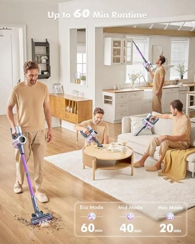 48kPA Cordless Vacuum Cleaner, 190AW Powerful Suction, Max 60min Runtime, 4000mAh Large Battery, Anti Hair Wrap Stick Vacuum, Vacuum Cleaners for Home, Pet Hair, Hard Floors and Carpets, Cars