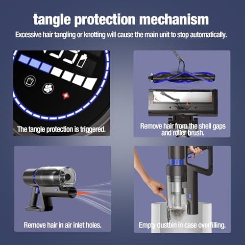 Cordless Vacuum Cleaner, 550W 45KPA 45Min Vacuum Cleaners for Home, Self-Standing Stick Vacuum with Touch Screen, 3 Power Modes, Rechargeable Battery, Handheld Vacuum for Pet Hair/Carpet/Floor