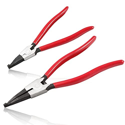 2 PCS Heavy Duty Lock Ring Pliers Set Flat Snap Ring Plier Special Circlip Pliers Reverse Retaining Ring Plier for Transmission Transfer Cases Ring Opening
