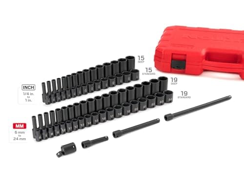 TEKTON 3/8 Inch Drive 6-Point Impact Socket Set, 72-Piece (1/4-1 in., 6-24 mm) | SID91404
