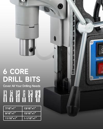 ZELCAN Mag Drill Press with 6 Drill Bits, 1550W Portable Magnetic Press with 2" Boring Diameter, 0-580 rpm Stepless Speed & Reversible Direction, 2922 lbf Power Magnetic