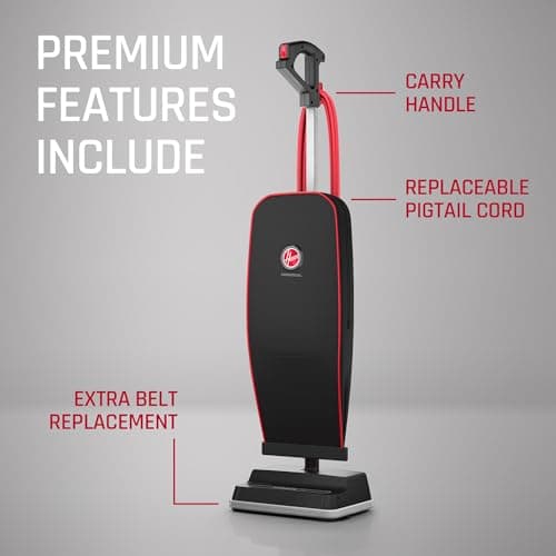 Hoover Commercial Superior Lite Upright Vacuum Cleaner, Bagged Professional Pro Grade, for Carpet and Hard Floor, CH50200, Black