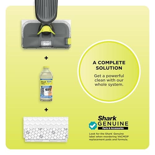 Shark VACMOP Pro Cordless Hard Floor Cleaner, Vacuum and Spray Mop, Powerful Suction, Lightweight, LED Headlights, Includes 4 Disposable Pads, 12oz Multi-surface Cleaning Solution, Gray, VM252