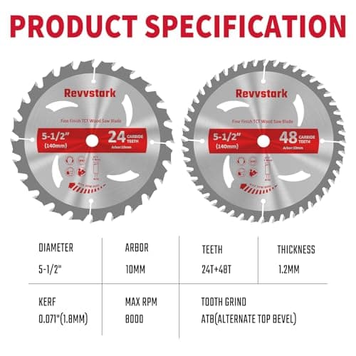 5-1/2" (10mm Arbor) Circular Saw Blades 24T&48T, Carbide Tipped Teeth, Heavy Duty TCT Saw Blades for Cutting Various Wood, Plastic and Composite Materials