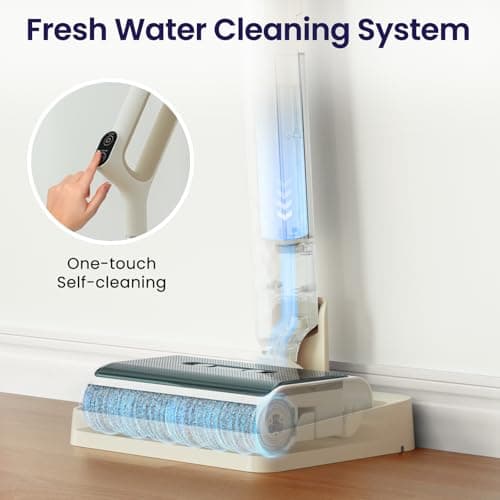 Lefant LS100 Cordless Wet Dry Vacuum Mop - 2-in-1 Self-Cleaning, Lightweight Stick Vacuum with 60 Min Runtime,Powerful Suction for Carpet,Tile,Pet Hair, Hardwood Floors,Ivory White