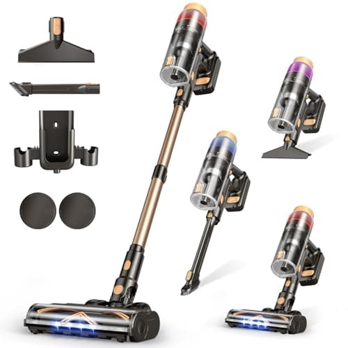 Cordless Vacuum Cleaner, 580W 48KPA 70 Mins Vacuum Cleaners for Home, Self-Standing Stick Vacuum with Wall Mount Charge, Touch Screen, Ultra High-Power Brush for Pet Hair/Plush Carpet/All Floor