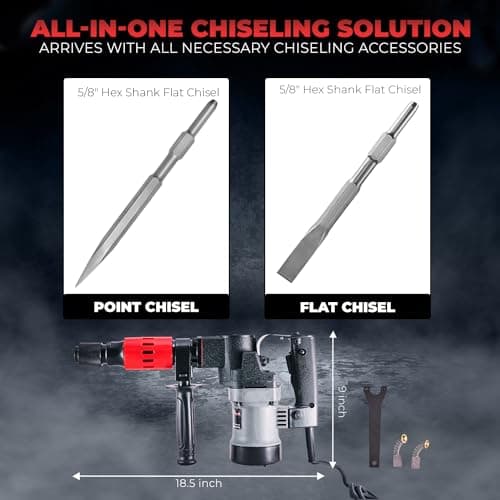XtremepowerUS 3000BPM Demolition Chipping Jack Hammer w/Chisel Bit & Case Electric 1000W Demolition Construction Concrete Breaker Punch Drill Chipping Hammer