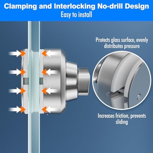 Ranbo Frameless Glass Door Floor Lock, Clamp-On No-Drill, 304 Stainless Steel, Fits 3/8"–1/2" (10–12 mm) Swing/Sliding Doors — Ideal for Office, Entrance,Storefront,Top or Bottom Mount,Brushed Nickel