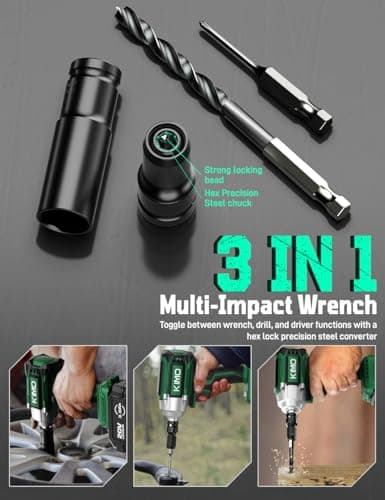 KIMO Impact Wrench 1/2, Max Torque 406ft-lbs (550N.m) & 3000RPM /Premium Brake Stop, 9-Piece Drill & Serewdriver Set, 4 Sockets, Cordless Impact Wrench with 4000mAh Battery, Impact Driver for CarTires