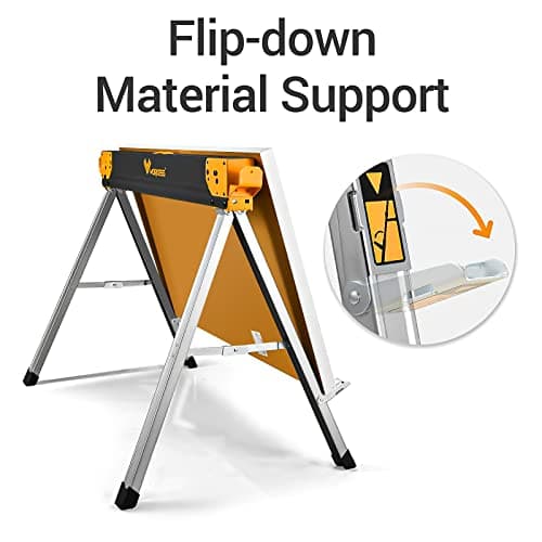 Saw Horses 2 Pack Folding, Heavy Duty Sawhorse Table 2600 Lbs Load Capacity with 2x4 Support Legs, Portable Folding and Fast Open Legs and Easy Grip Handle for Woodworking.