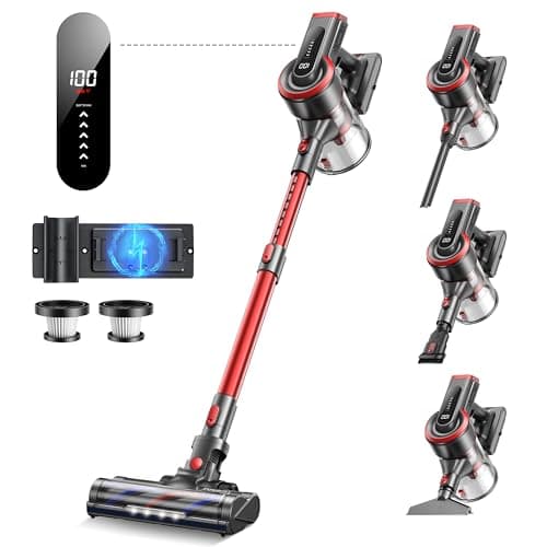 Cordless Vacuum Cleaner, 450W 40KPA Up to 55 Mins Cordless Stick Vacuum Cleaner with Charging Station, LED Touch Display, Anti-Tangle Handheld Vacuum Cleaners for Home/Pet Hair/Carpets/Floors