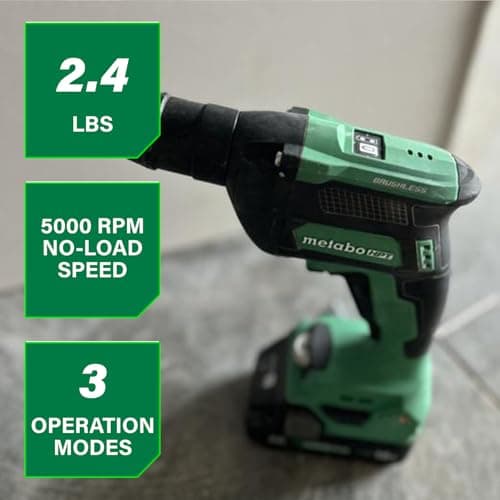 Metabo HPT 18V MultiVolt Cordless Drywall Screw Gun Kit, High-Speed Power Screwdriver with Collated Screw Magazine, 2.0Ah Lithium-Ion Battery and Charger, Lightweight Ergonomic Design, W18DAQB
