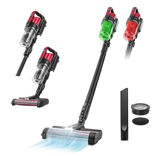 IRIS USA Cordless Vacuum Cleaner for Home, Rechargeable, Ultra Lightweight, 50-Minute Runtime Fast Charging, 230W, Carpet, Hard Floor, Tile, Non-Slip Lean Support Design, LED Dust Sensor, Black