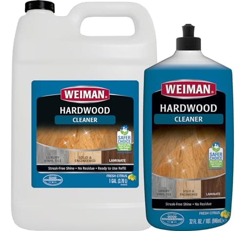 Weiman Hardwood Floor Cleaner Gallon and Refillable Squeeze Bottle - Finished Wood Surfaces
