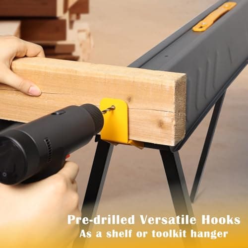 FORUP 2 Pack Heavy Duty Folding Portable Saw Horses Table, 1322 Lbs Load Capacity Metal Saw Horse with Fast Open Legs and Easy Grip Handle for Woodworking, Dark Grey & Yellow