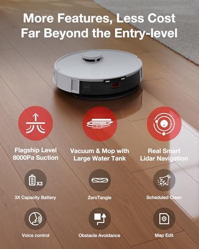 Yeedi C12 Robot Vacuum Cleaner and Mop, 8000Pa Strong Suction, ZeroTangle Brush, Smart Navigation, Self-Charging, White