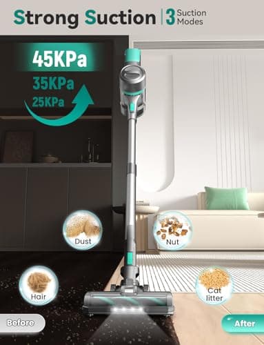 DEVOAC S10K Cordless Vacuum Cleaner for Home, 6-in-1 Lightweight Stick Vacuum with Powerful Suction, Rechargeable Battery Up to 45mins, Handheld Vacuum Cleaners for Hardwood Floor, Carpet, Pet Hair