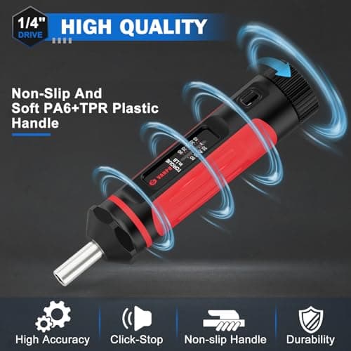 VANPO Torque Screwdriver, 10-90In-lb Torque Screw Driver Wrench Driver Set, 1/4” Drive Inch Pounds Torque Wrench Screwdriver with 60 S2 Bits for Maintenance, Tools, DIY, Bike Repairing and Mounting