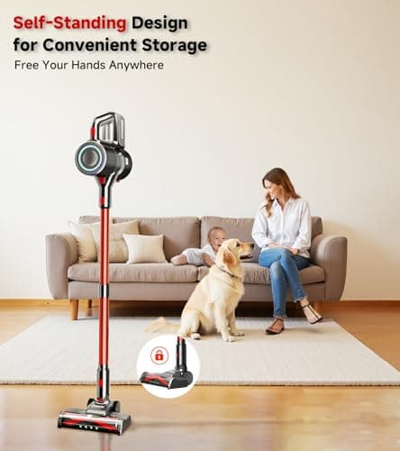 Cordless Vacuum Cleaner, 500W/40Kpa Stick Vacuum with 45Mins Runtime, Self-Standing Vacuum Cleaners for Home, Anti-Tangle, 1.5L Dust Cup, Rechargeable Vacuum for Hardwood Floor Carpet Pet Hair