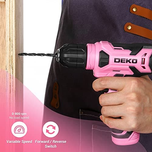 DEKOPRO 8V Cordless Drill, Drill Set with 3/8"Keyless Chuck, 42pcs Acessories, Built-in LED, Type-C Charge Cable, Pink Power Drills for Drilling and Tightening/Loosening Screws