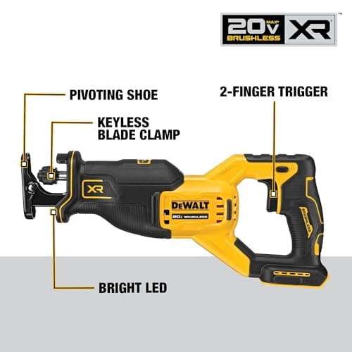 DEWALT 20V MAX* Reciprocating Saw, Cordless, 2-Finger Variable Trigger, Keyless Blade Clamp, Tool Only (DCS382B)